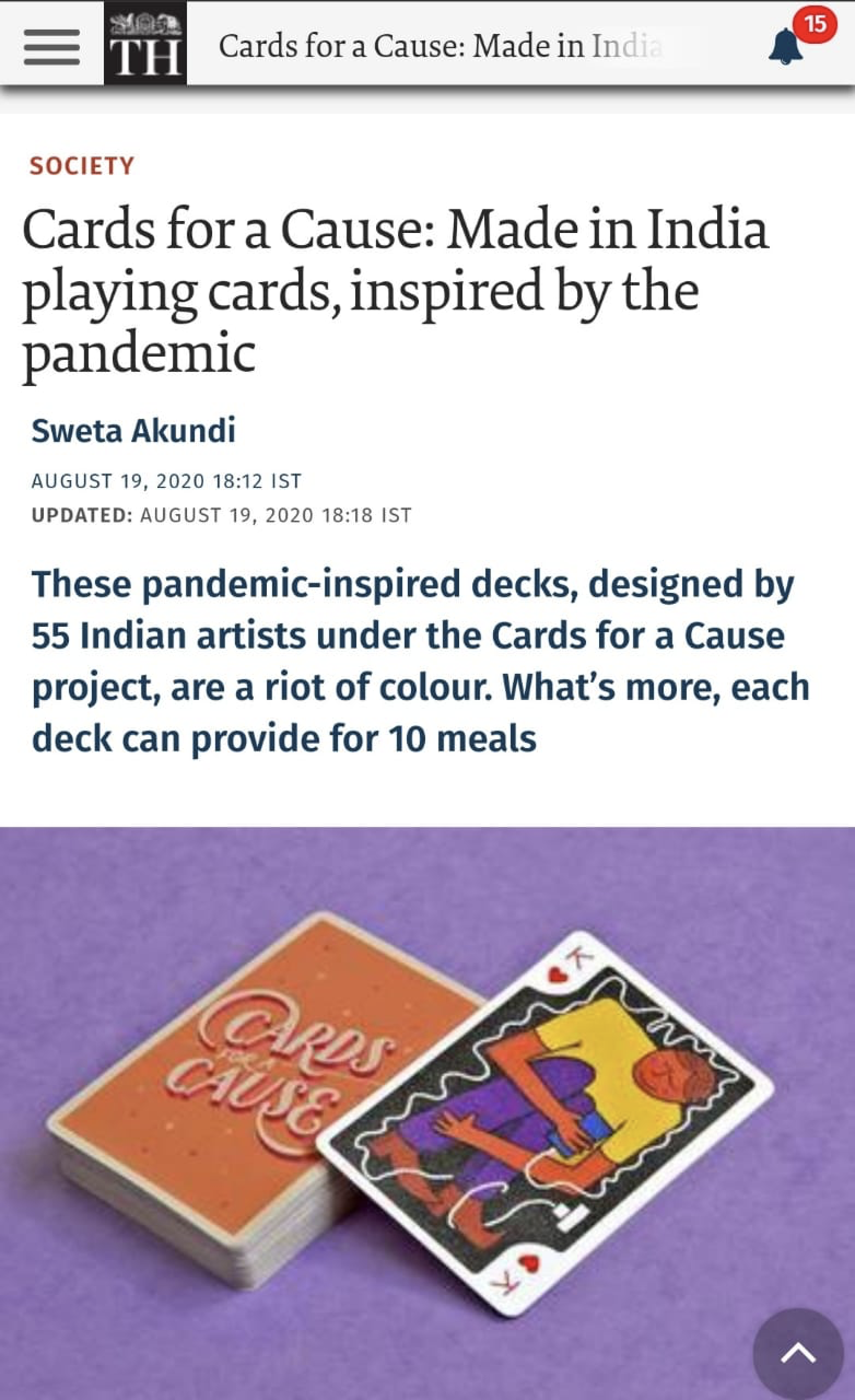 Cards for a Cause featured in The Hindi